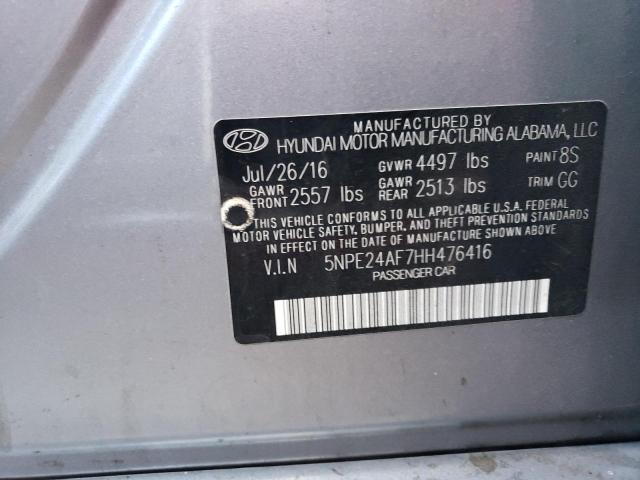 5NPE24AF7HH476416 - 2017 HYUNDAI SONATA SE SILVER photo 12