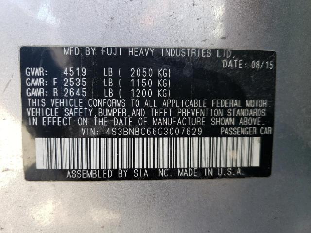 4S3BNBC66G3007629 - 2016 SUBARU LEGACY 2.5I PREMIUM SILVER photo 13