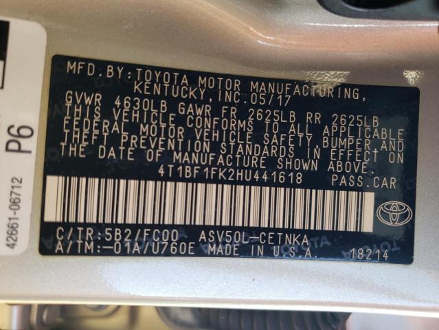 4T1BF1FK2HU441618 - 2017 TOYOTA CAMRY LE TAN photo 12