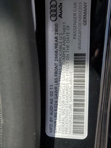 WAUSGAFC0CN002203 - 2012 AUDI A7 PRESTIGE BLACK photo 12