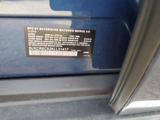 5UXCR6C5XKLL36638 - 2019 BMW X5 XDRIVE40I BLUE photo 12