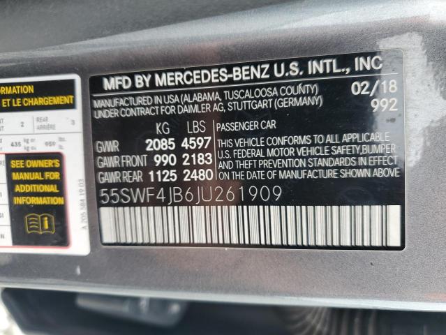 55SWF4JB6JU261909 - 2018 MERCEDES-BENZ C 300 ნაცრისფერი ფოტო 12