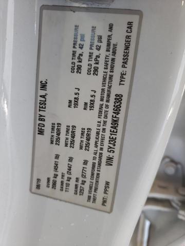 5YJ3E1EA9KF466388 - 2019 TESLA MODEL 3 WHITE photo 12