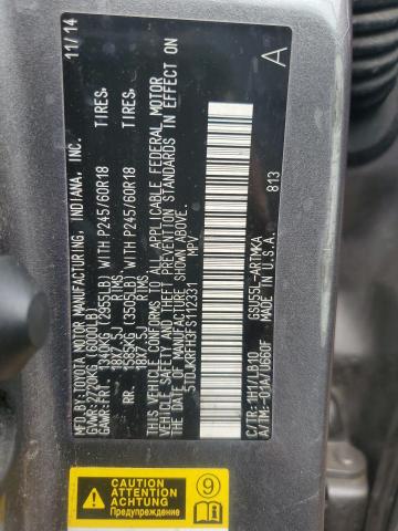 5TDJKRFH3FS112331 - 2015 TOYOTA HIGHLANDER XLE ნაცრისფერი ფოტო 12