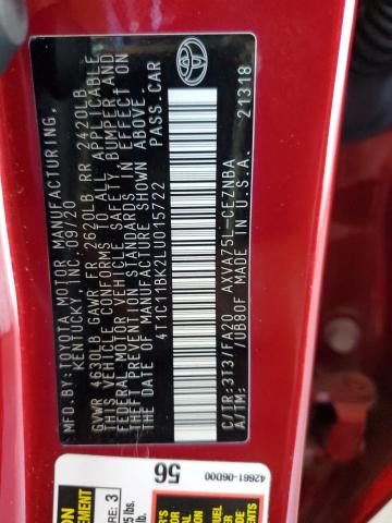 4T1C11BK2LU015722 - 2020 TOYOTA CAMRY LE RED photo 12