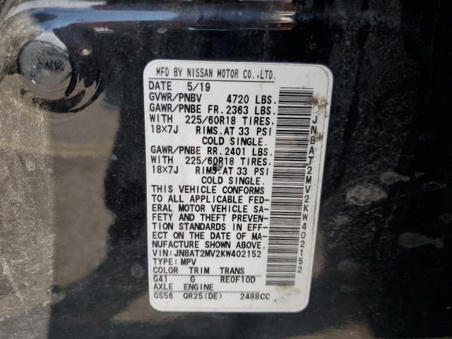 JN8AT2MV2KW402152 - 2019 NISSAN ROGUE S BLACK photo 13