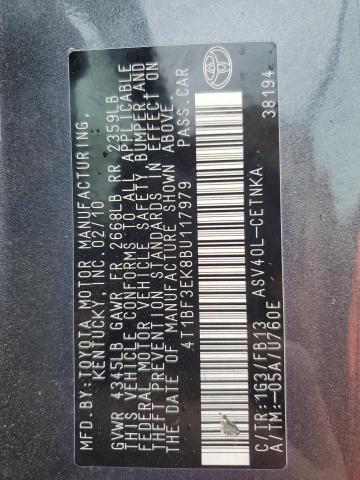 4T1BF3EK8BU117979 - 2011 TOYOTA CAMRY BASE رمادي صورة 12