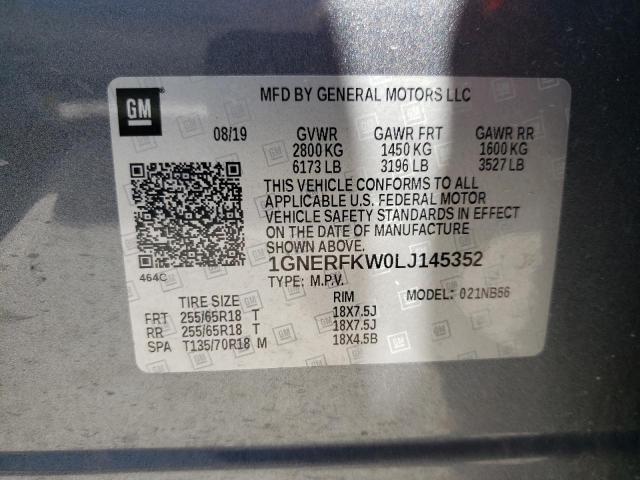 1GNERFKW0LJ145352 - 2020 CHEVROLET TRAVERSE LS GRAY photo 14