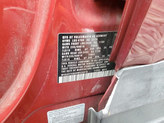 WVGAV75N09W525018 - 2009 VOLKSWAGEN TIGUAN S RED photo 13