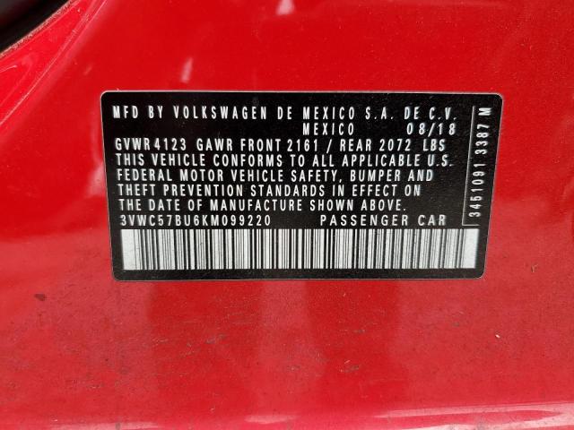 3VWC57BU6KM099220 - 2019 VOLKSWAGEN JETTA S RED photo 12