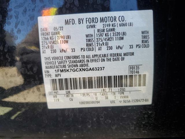 1FM5K7GCXNGA63237 - 2022 FORD EXPLORER ST BLACK photo 13