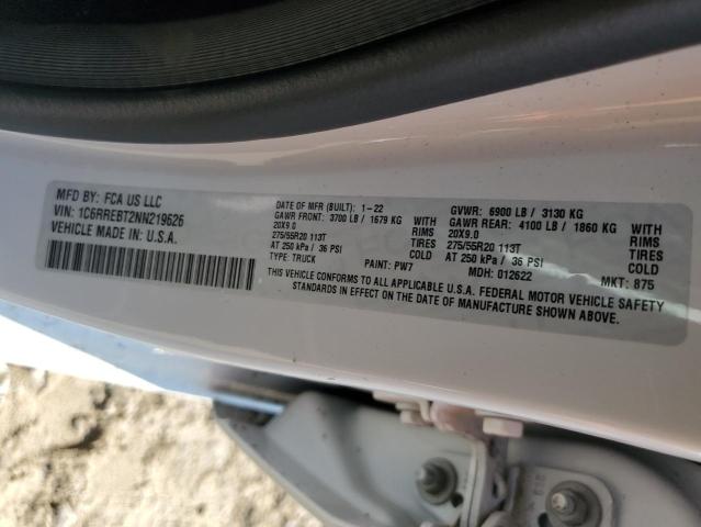 1C6RREBT2NN219626 - 2022 RAM 1500 BIG HORN/LONE STAR WHITE photo 12