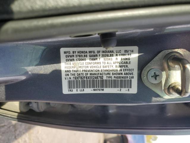 19XFB2F8XEE246792 - 2014 HONDA CIVIC EX SILVER photo 12