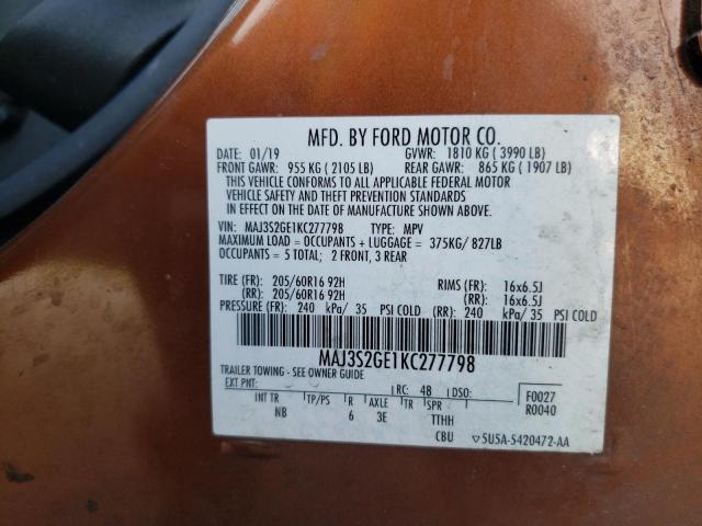 MAJ3S2GE1KC277798 - 2019 FORD ECOSPORT SE BROWN photo 13