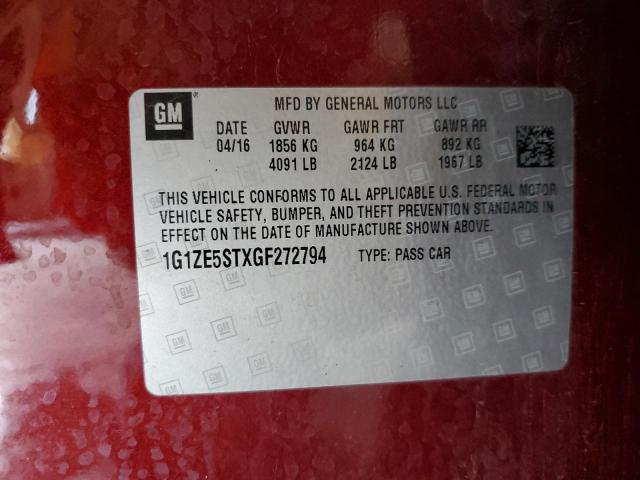 1G1ZE5STXGF272794 - 2016 CHEVROLET MALIBU LT MAROON photo 12