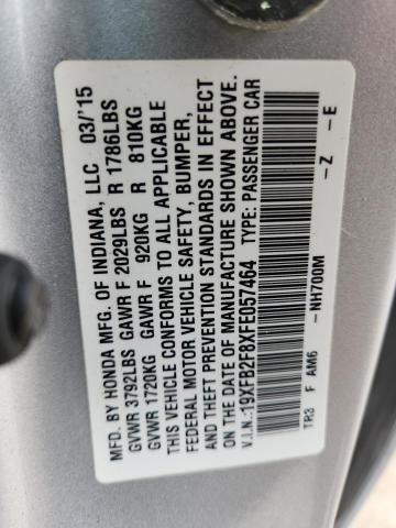 19XFB2F8XFE057464 - 2015 HONDA CIVIC EX SILVER photo 12