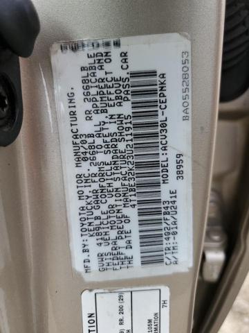 4T1BE32K23U211915 - 2003 TOYOTA CAMRY LE Qızıl foto 12