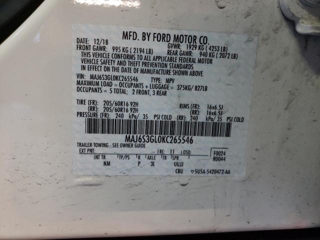 MAJ6S3GL0KC265546 - 2019 FORD ECOSPORT SE WHITE photo 14