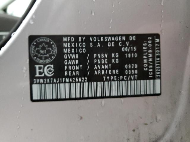 3VW2K7AJ1FM425622 - 2015 VOLKSWAGEN JETTA BASE 银色 照片 12