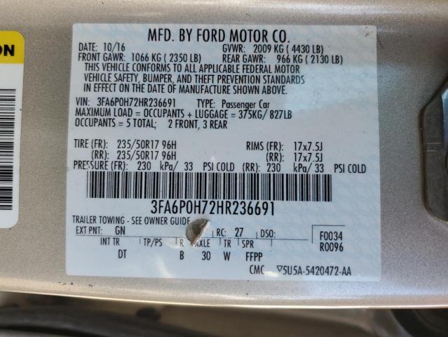 3FA6P0H72HR236691 - 2017 FORD FUSION SE CREAM photo 12