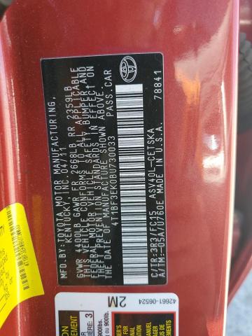 4T1BF3EK0BU730033 - 2011 TOYOTA CAMRY BASE RED photo 13