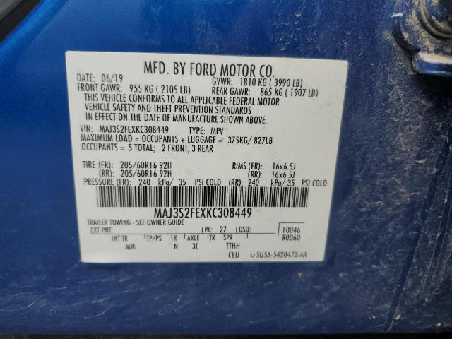 MAJ3S2FEXKC308449 - 2019 FORD ECOSPORT S Mavi foto 13