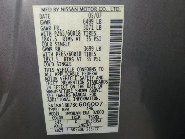 5N1BR18B78C606007 - 2008 NISSAN PATHFINDER LE BEIGE photo 14