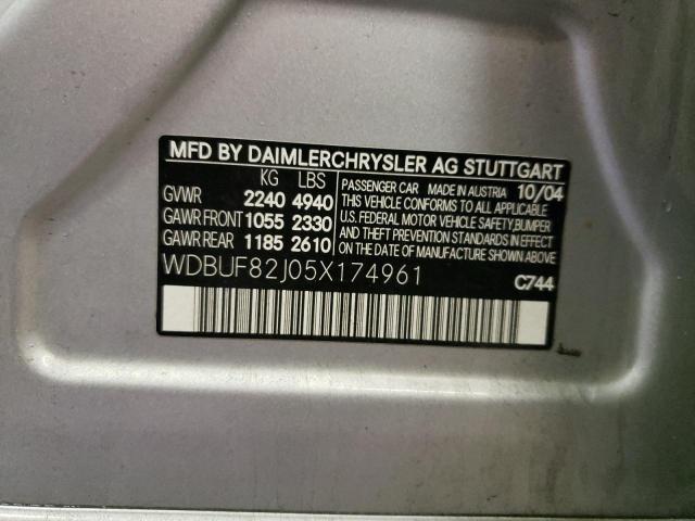 WDBUF82J05X174961 - 2005 MERCEDES-BENZ E 320 4MATIC SILVER photo 12