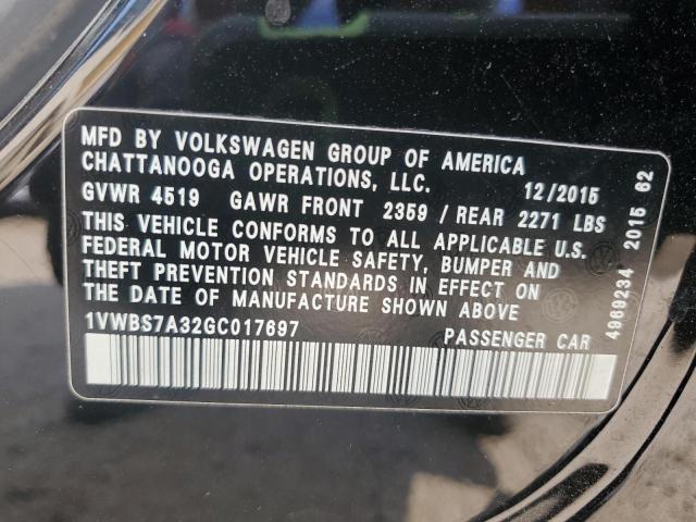 1VWBS7A32GC017697 - 2016 VOLKSWAGEN PASSAT SE BLACK photo 12