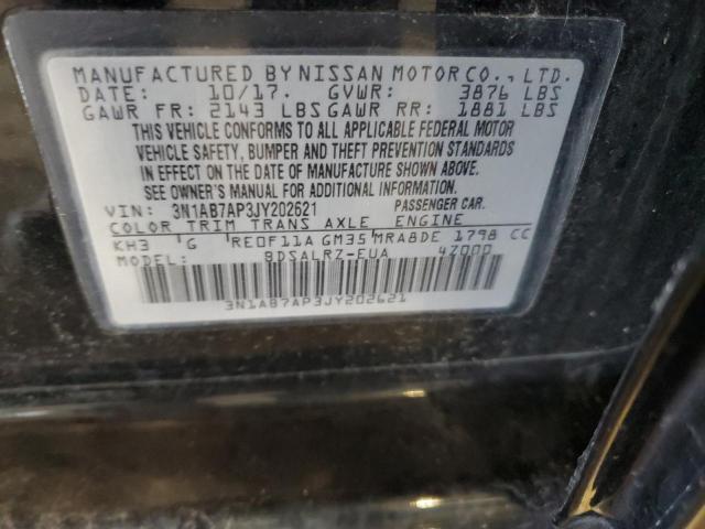 3N1AB7AP3JY202621 - 2018 NISSAN SENTRA S BLACK photo 12