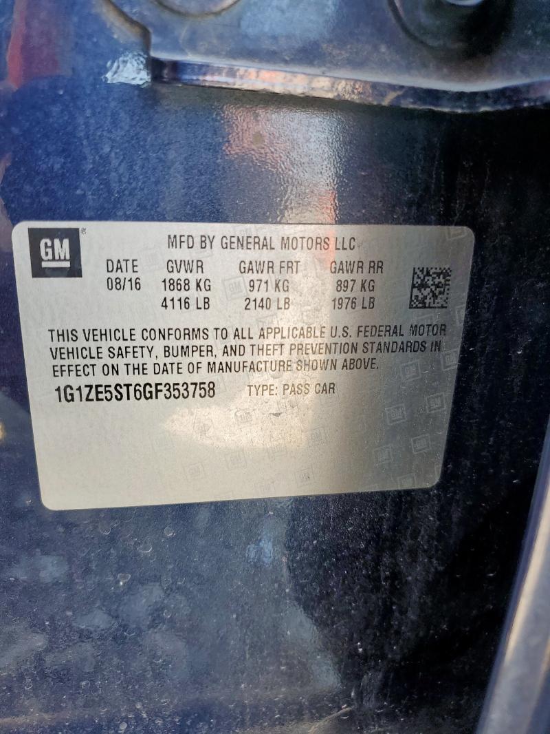 1G1ZE5ST6GF353758 - 2016 CHEVROLET MALIBU LT BLUE photo 12