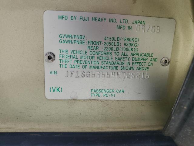 JF1SG63664H728216 - 2004 SUBARU FORESTER 2.5X GOLD photo 12