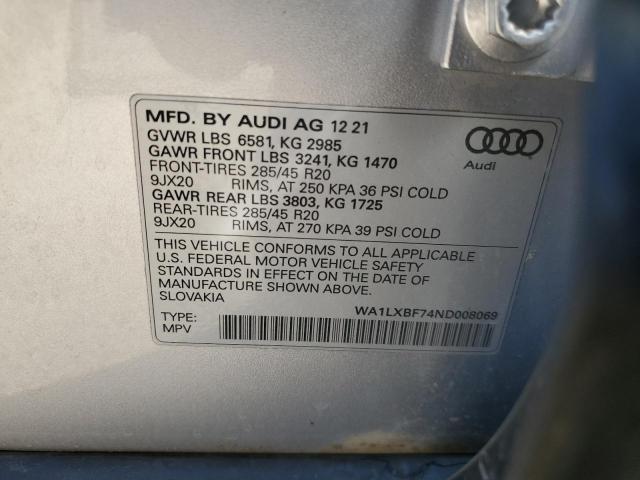 WA1LXBF74ND008069 - 2022 AUDI Q7 PREMIUM PLUS Серебристый фото 13