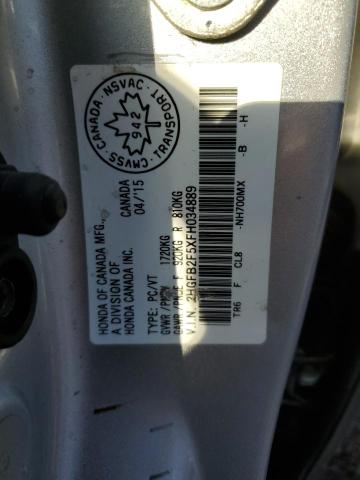 2HGFB2F5XFH034889 - 2015 HONDA CIVIC LX SILVER photo 12
