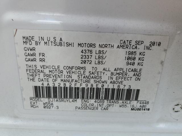 4A32B2FF9BE011673 - 2011 MITSUBISHI GALANT FE WHITE photo 13