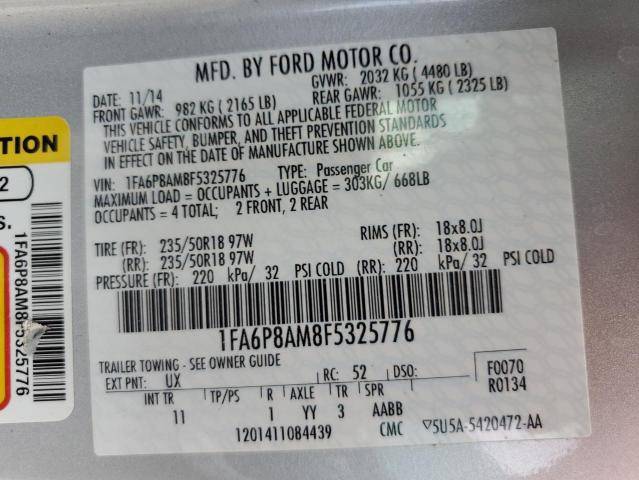 1FA6P8AM8F5325776 - 2015 FORD MUSTANG SILVER photo 13