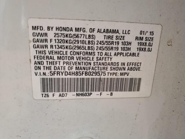 5FRYD4H85FB029575 - 2015 ACURA MDX ADVANCE WHITE photo 13