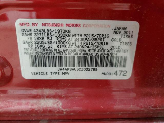 JA4AP3AU5CZ002789 - 2012 MITSUBISHI OUTLANDER ES წითელი ფოტო 13