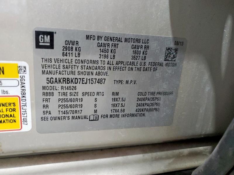 5GAKRBKD7EJ157487 - 2014 BUICK ENCLAVE 米色 照片 13