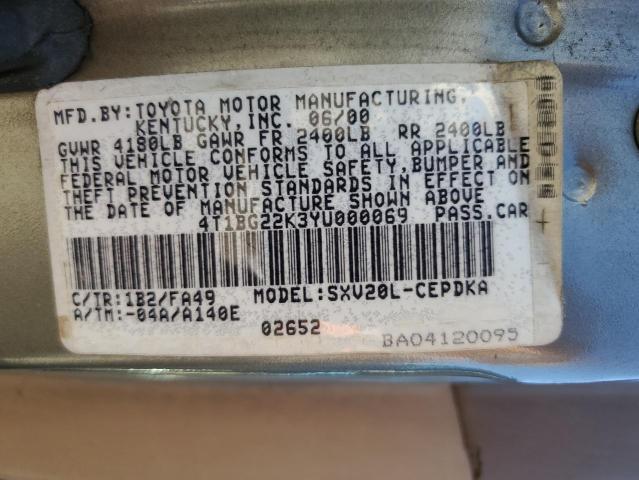 4T1BG22K3YU000069 - 2000 TOYOTA CAMRY CE GRAY photo 12