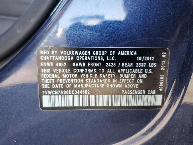 1VWCN7A36DC044652 - 2013 VOLKSWAGEN PASSAT SEL BLUE photo 12