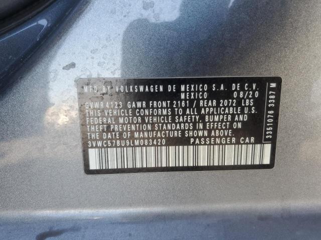 3VWC57BU9LM083420 - 2020 VOLKSWAGEN JETTA S GRAY photo 12