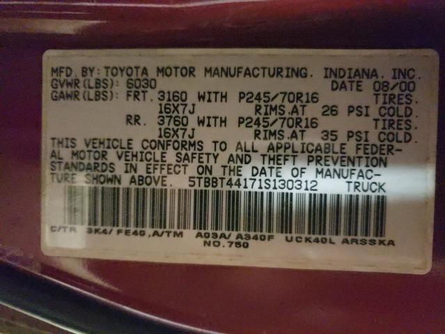 5TBBT44171S130312 - 2001 TOYOTA TUNDRA ACCESS CAB ბურგუნდია ფოტო 12