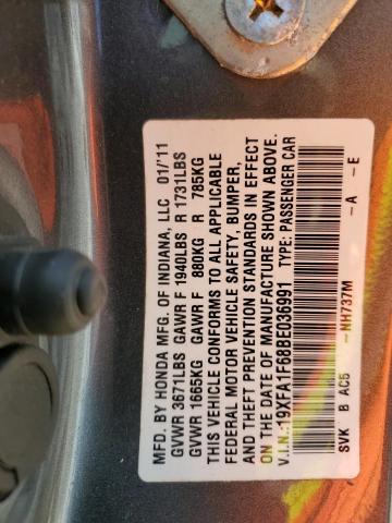 19XFA1F68BE036991 - 2011 HONDA CIVIC LX-S Gris photo 12