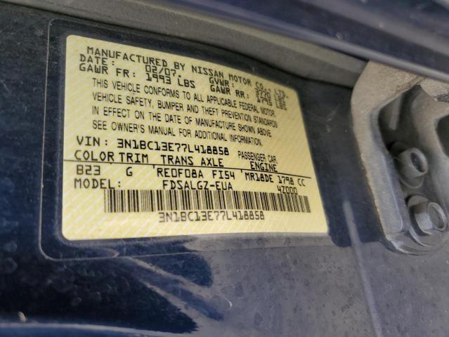 3N1BC13E77L418858 - 2007 NISSAN VERSA S BLUE photo 12