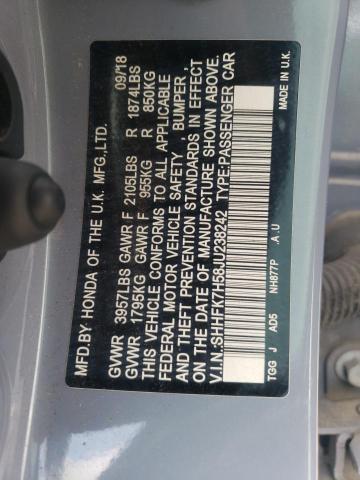 SHHFK7H58JU238242 - 2018 HONDA CIVIC EX ნაცრისფერი ფოტო 12