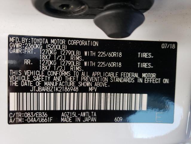 JTJBARBZ1K2186948 - 2019 LEXUS NX 300 BASE თეთრი ფოტო 13