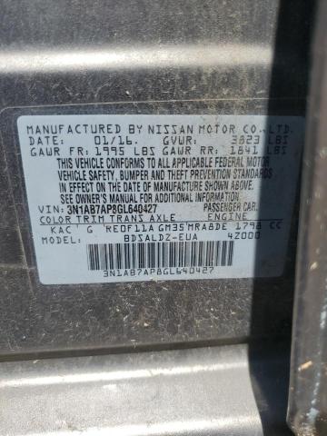 3N1AB7AP8GL640427 - 2016 NISSAN SENTRA S ნაცრისფერი ფოტო 12