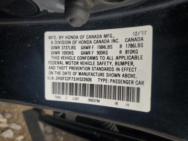 2HGFC2F73JH522606 - 2018 HONDA CIVIC EX GRAY photo 13