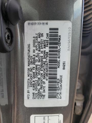 4T1BE32K03U777958 - 2003 TOYOTA CAMRY LE GRAY photo 12